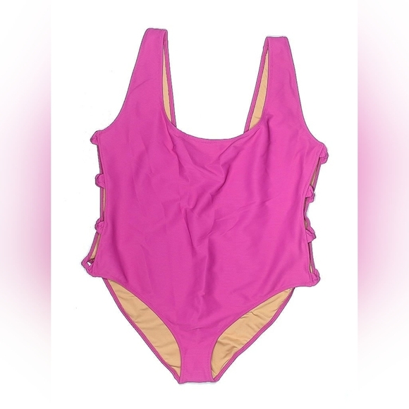 J.CREW Pink Ribbed Side Bow Cut-Out One-Piece Swimsuit - Size 22 - Picture 2 of 5